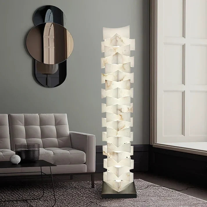 Geometry Stacked Floor Lamp in alabaster for Living Room by AUVIELIGHT