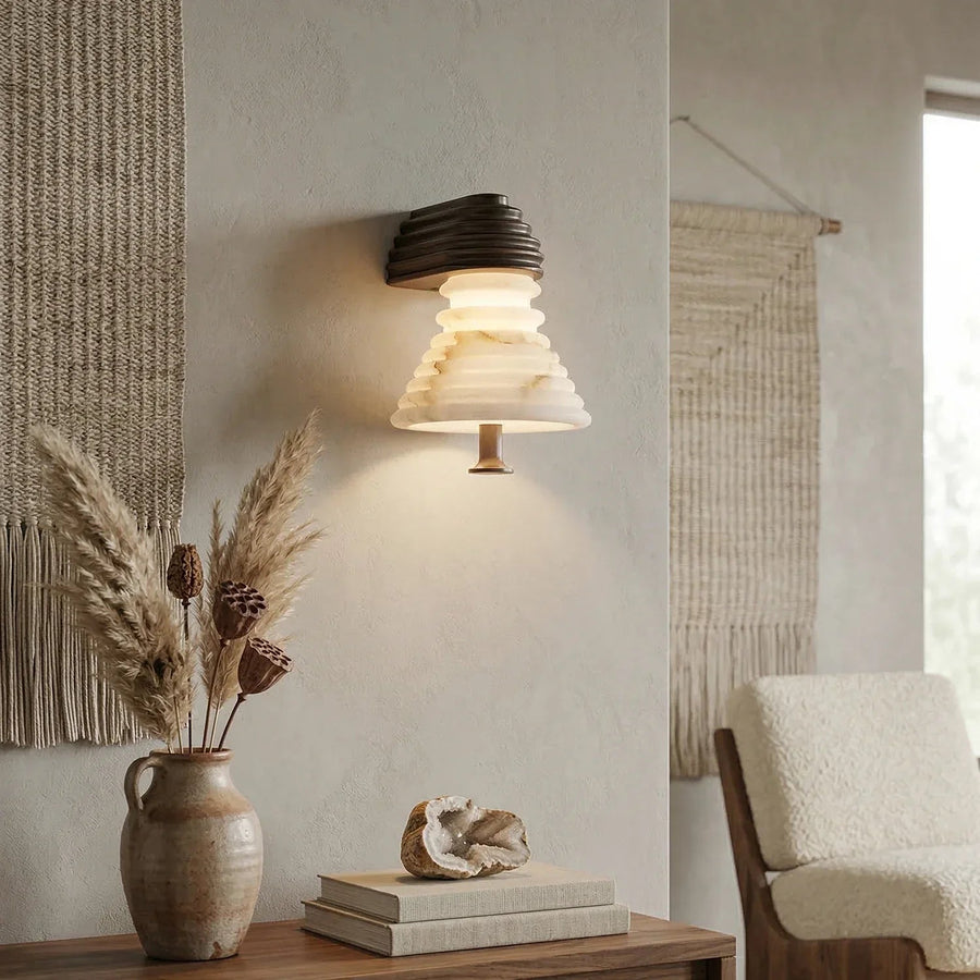 Strata Ribbed Wall Sconce in alabaster for Hallway by AUVIELIGHT