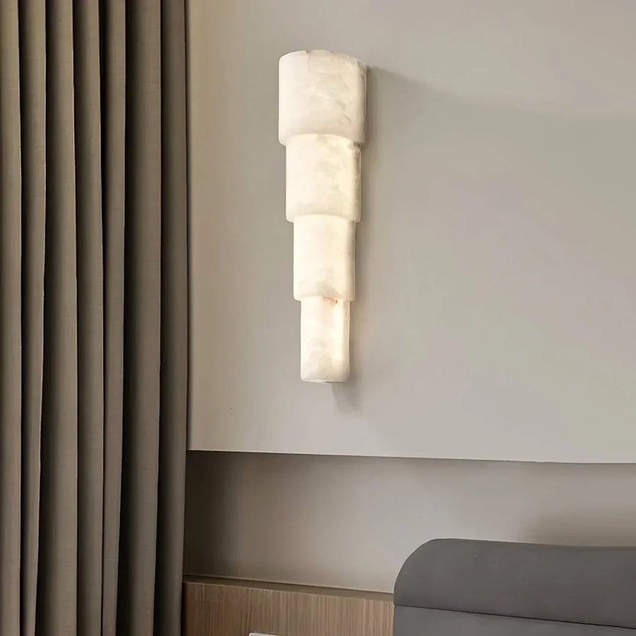 Tiered Column Wall Sconce in alabaster for Hallway by AUVIELIGHT