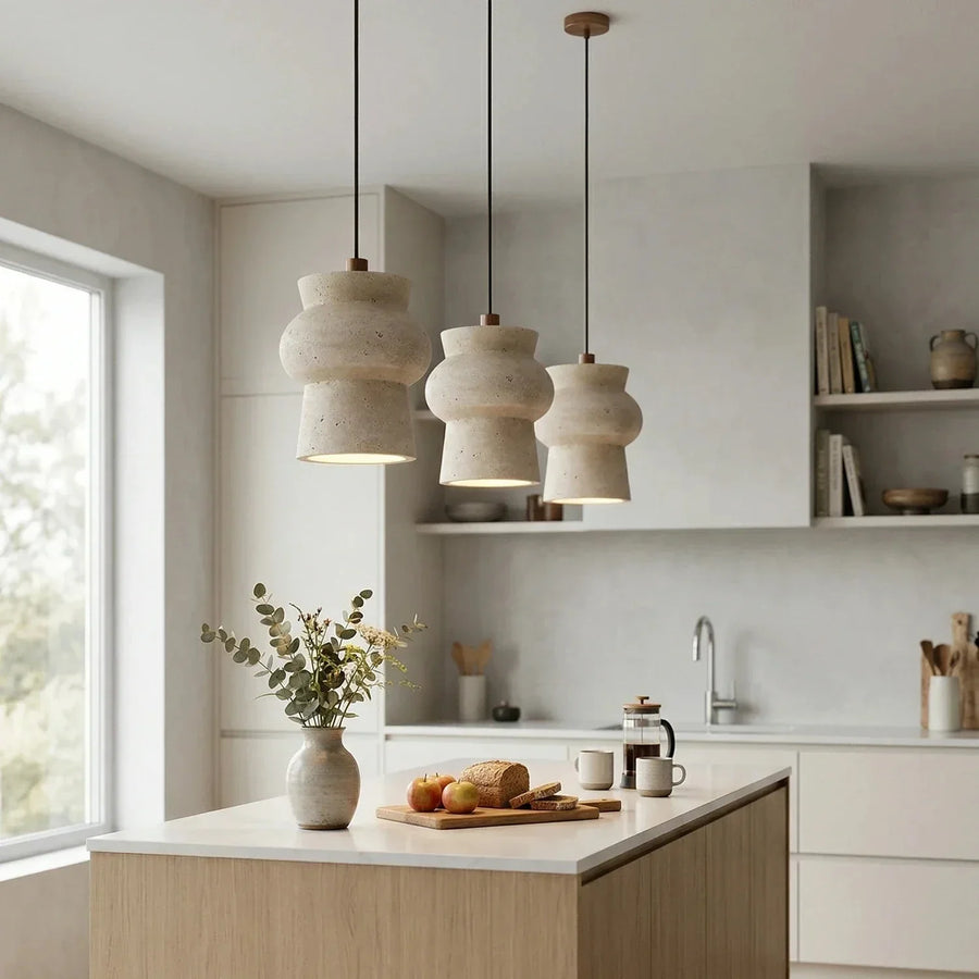 Arcus Cylindrical Pendant Light in travertine for Kitchen Island by AUVIELIGHT