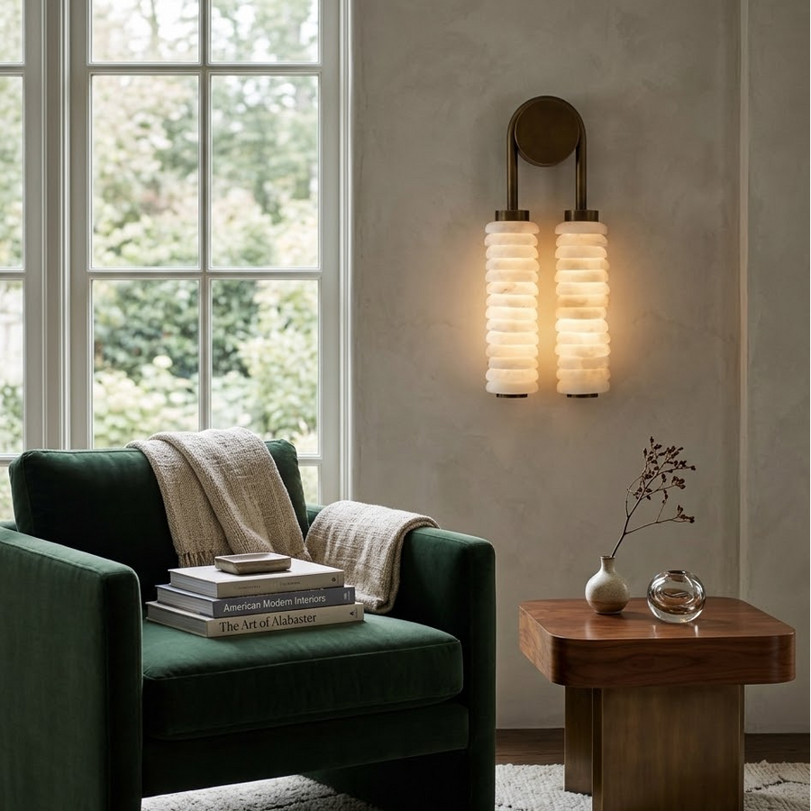 Twin Wall Sconce in alabaster for Hallway by AUVIELIGHT