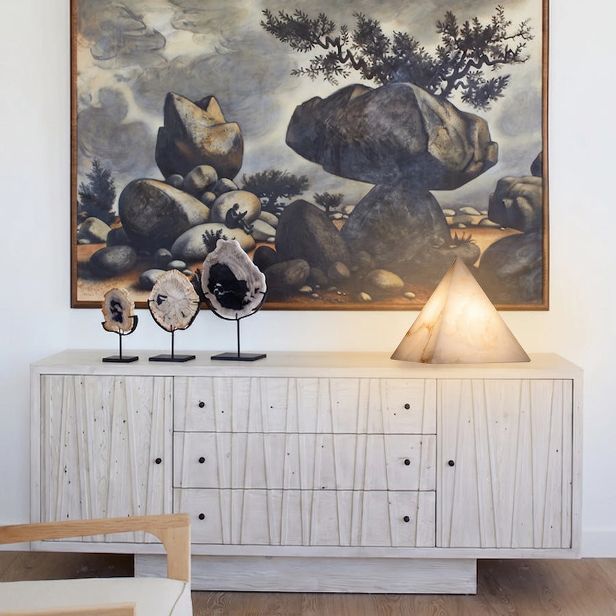 Veined Pyramid Table Lamp in alabaster for Living Room by AUVIELIGHT