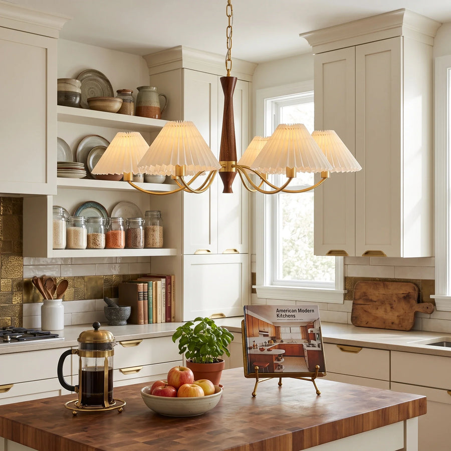 Pleated Chandelier in walnut for Dining Room by AUVIELIGHT