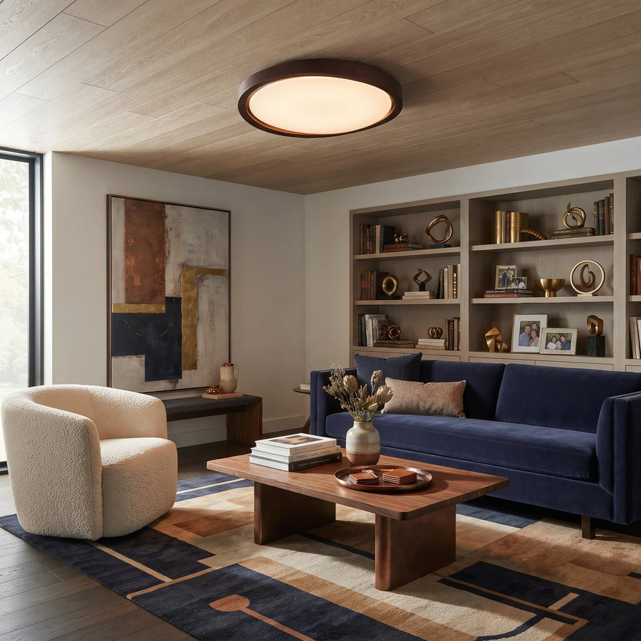 Curved Flush Mount in walnut for Low Ceilings by AUVIELIGHT