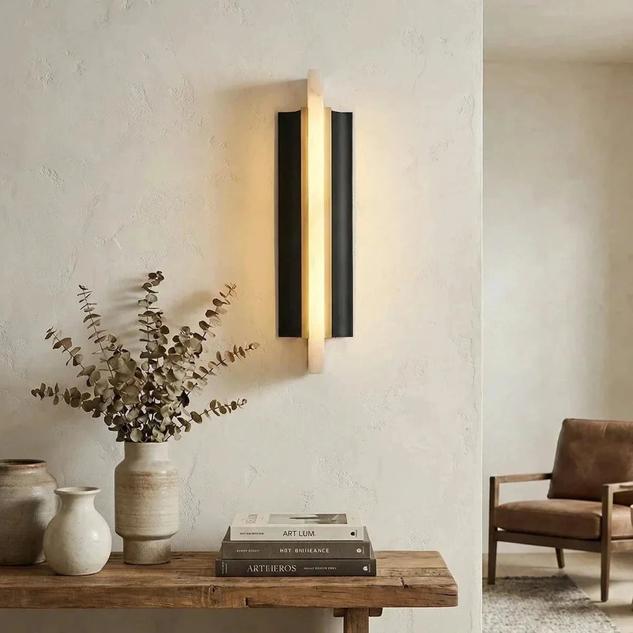 Backplate Linear Wall Sconce in black alabaster for Hallway light fixture by AUVIELIGHT