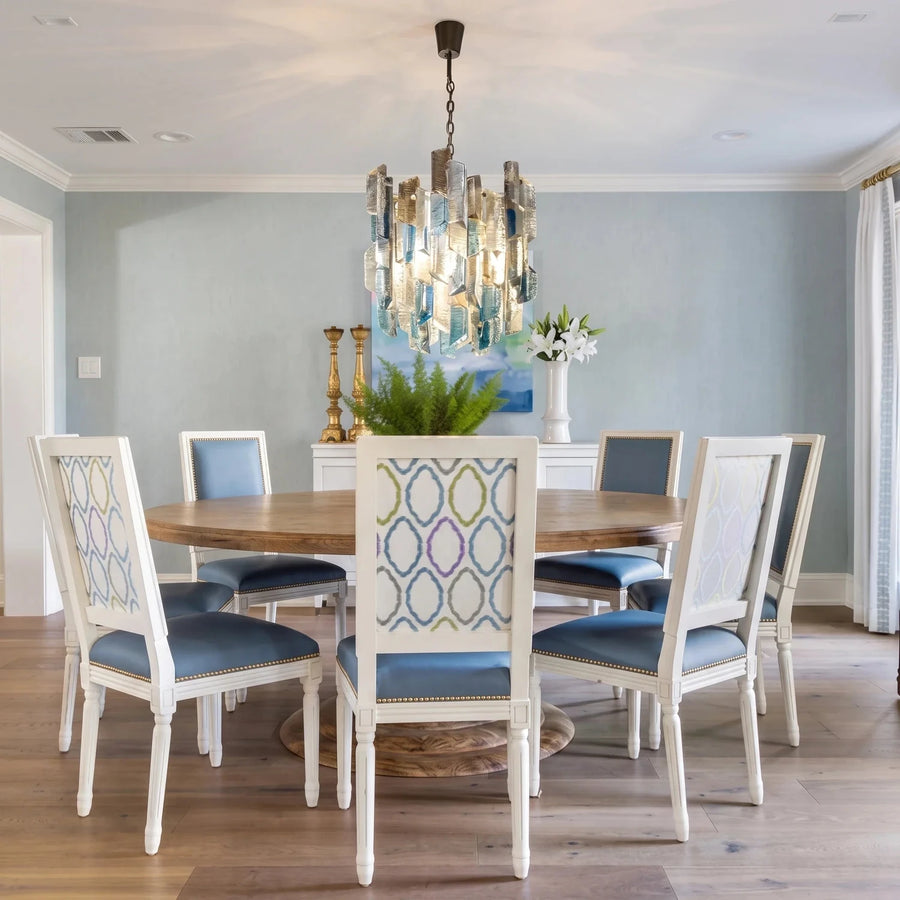 Brutalist Cylinder Chandelier in ice glass for Dining Room by AUVIELIGHT
