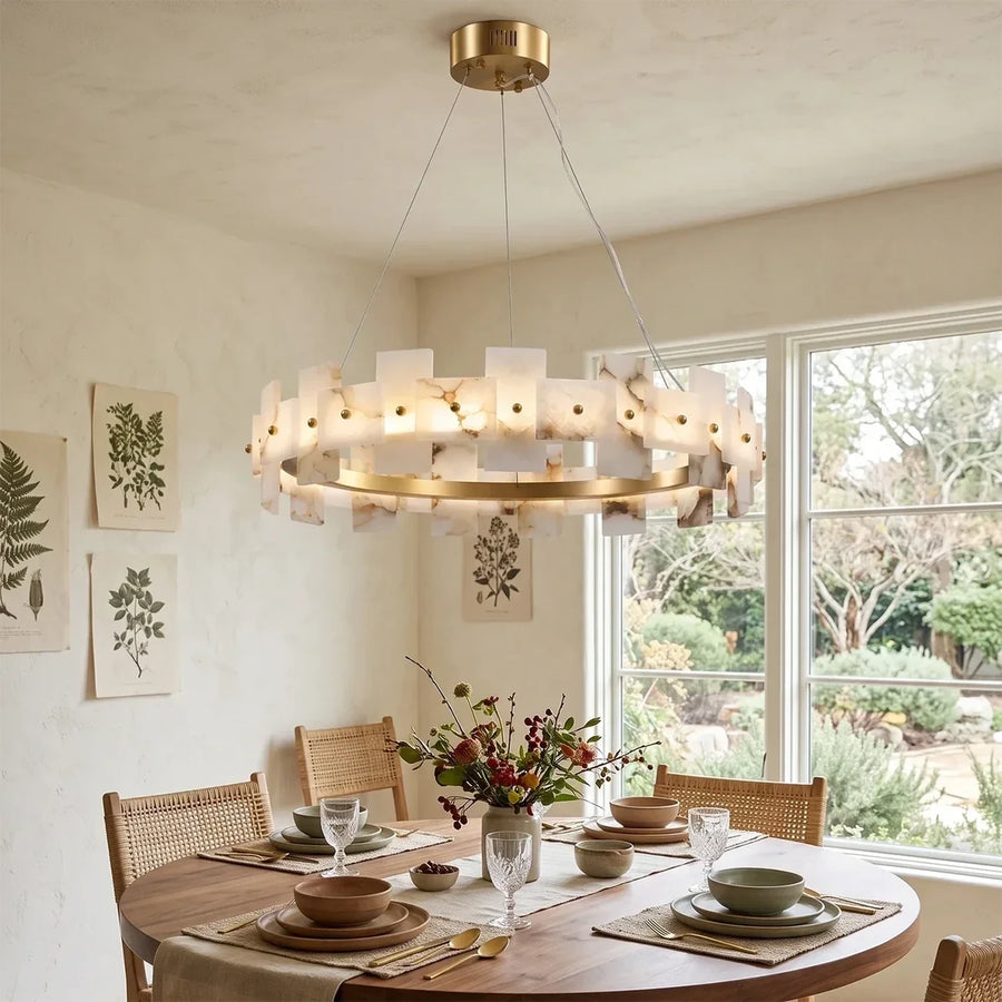 Geometric Chandelier in alabaster for Dining Room by AUVIELIGHT