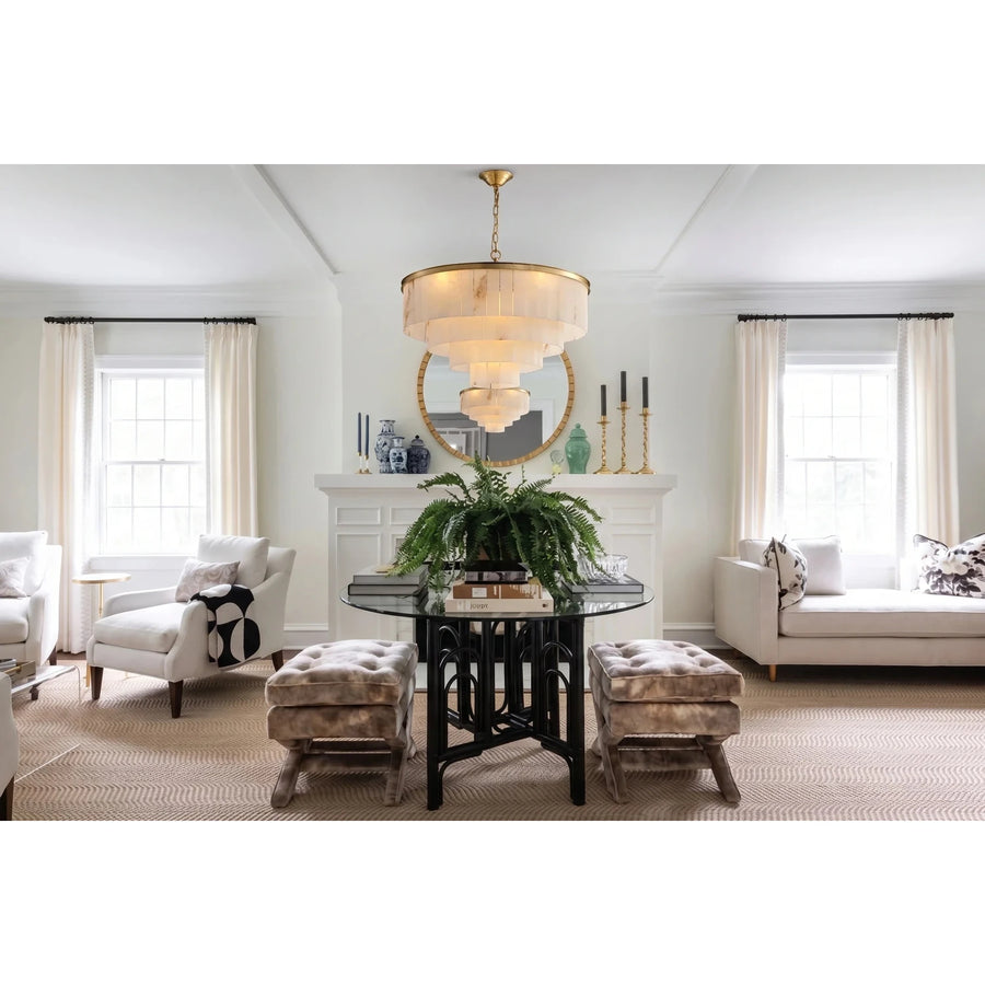 Layered Drum Chandelier in alabaster for Dining Room by AUVIELIGHT