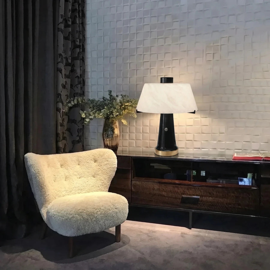 Minimalist Pillar Table Lamp in black alabaster for Living Room light fixture by AUVIELIGHT