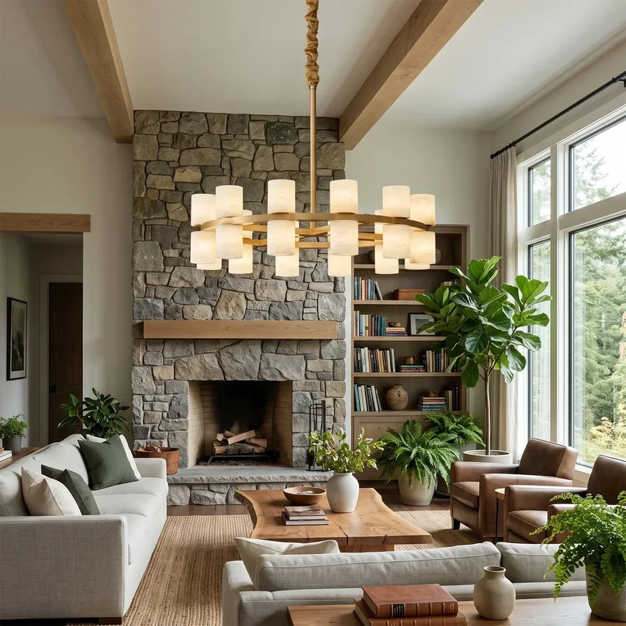 Modern Cylinder Ring Chandelier in alabaster for Dining Room by AUVIELIGHT