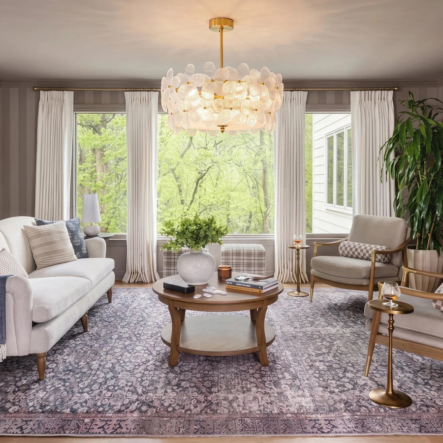 Modern Flower Semi-Flush Mount in frosted glass for Low Ceilings by AUVIELIGHT