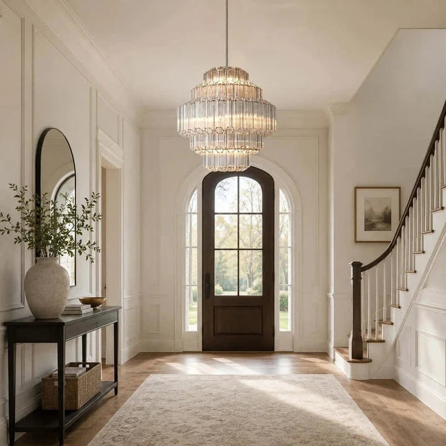 Modern Fluted Tiered Chandelier in clear crystal glass for Dining Room by AUVIELIGHT