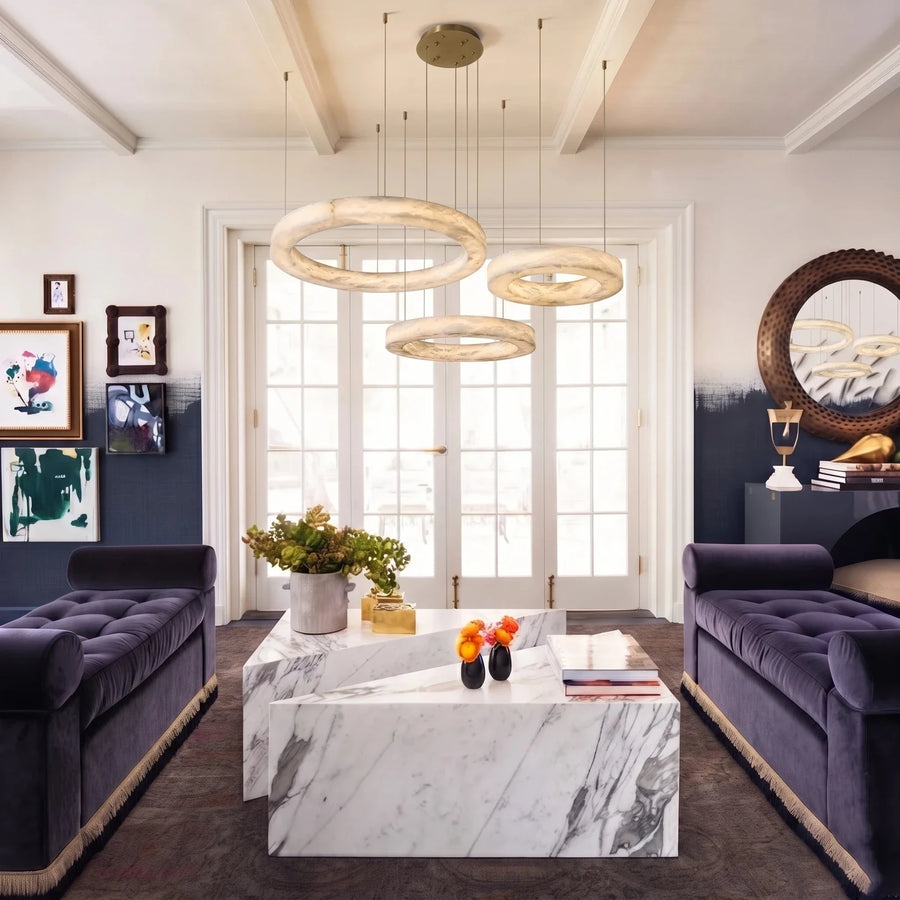Modern Halo Ring Chandelier in alabaster for Dining Room light fixture by AUVIELIGHT