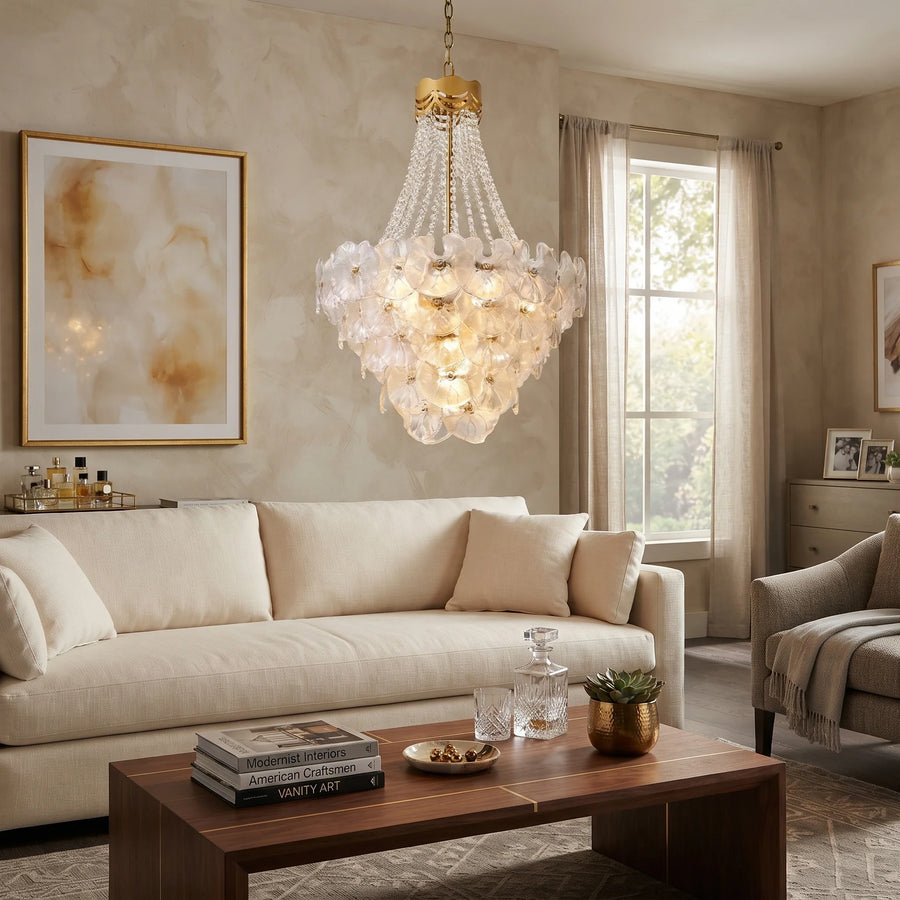 Modern Lotus Leaf Chandelier in clear textured glass for Dining Room by AUVIELIGHT