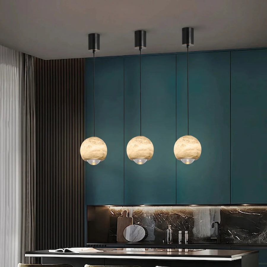 Orb Pendant Light in alabaster for Kitchen Island by AUVIELIGHT
