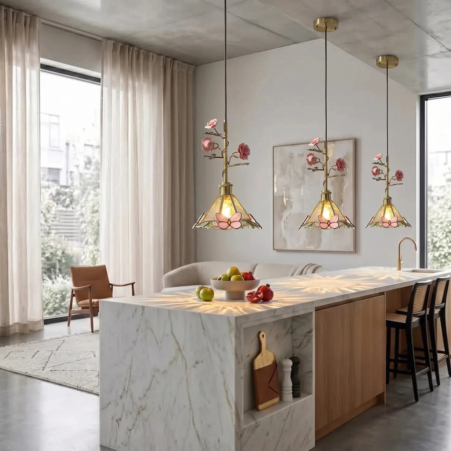 Sculptural Butterfly Pendant Light in rose porcelain for Kitchen Island by AUVIELIGHT