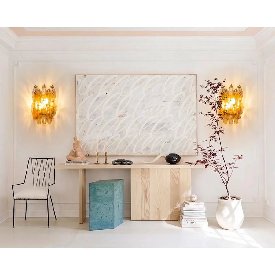 Sculptural Faceted Wall Sconce in amber glass for Hallway by AUVIELIGHT