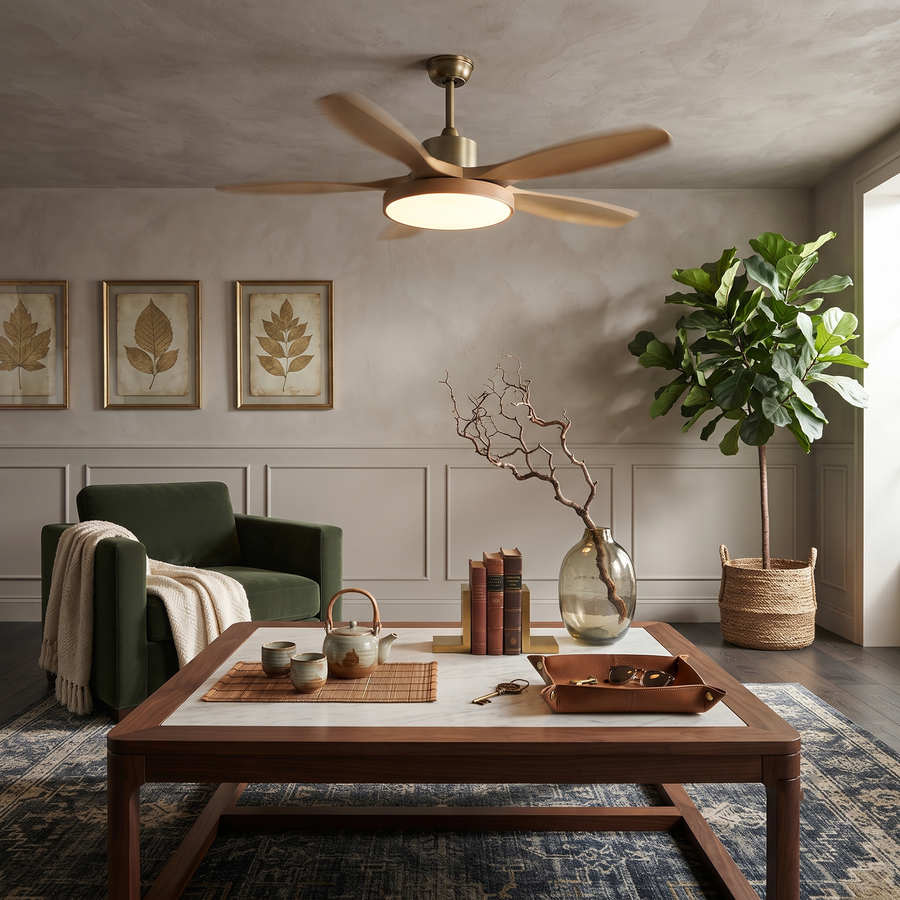 Streamline Ceiling Fan Light in oak for Living Room by AUVIELIGHT
