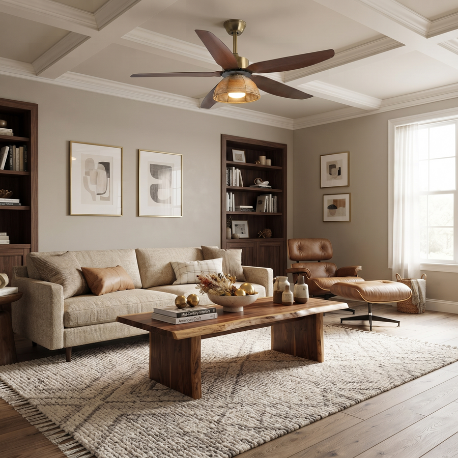 Woven Bamboo Ceiling Fan Light for Living Room by AUVIELIGHT