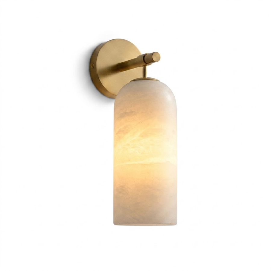 Cylinder Wall Sconce in alabaster for Hallway by AUVIELIGHT, Dia 10cm x H 20cm / ∅ 3.9″ x H 7.8″ / Gold & White