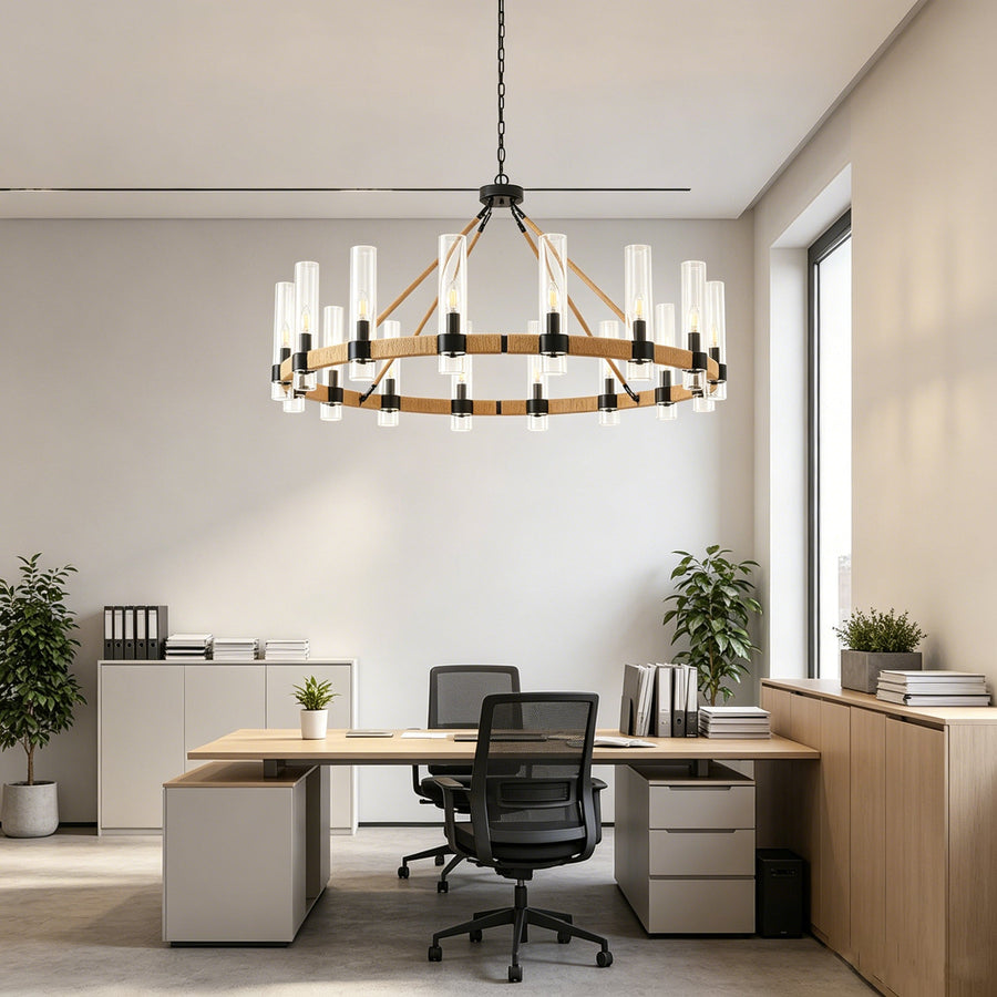 Rope-Wrapped Wagon Wheel Chandelier for Dining Room by AUVIELIGHT