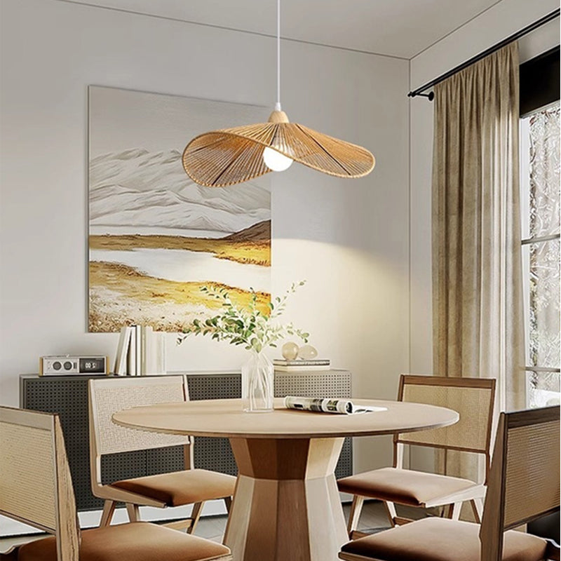 Wide-Brim Woven Pendant Light for Kitchen Island by AUVIELIGHT