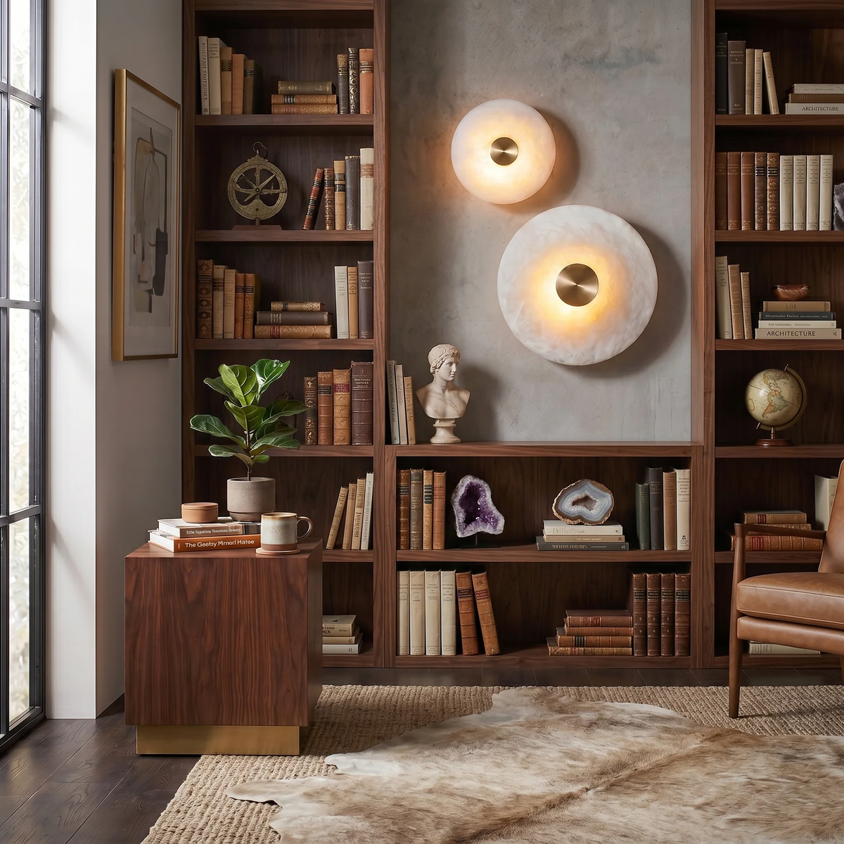 Disc Wall Light in alabaster for Hallway by AUVIELIGHT