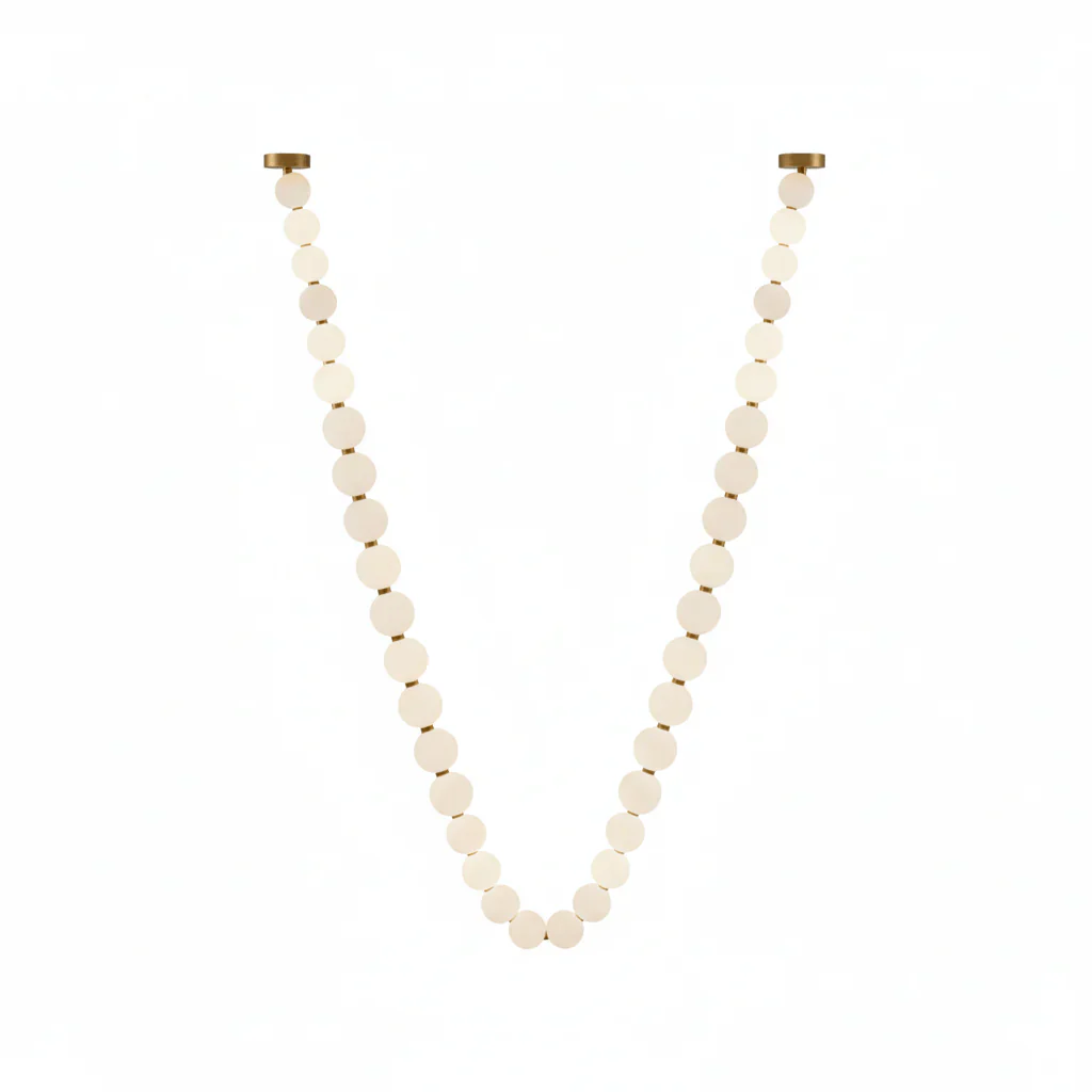 Pearl Necklace Chandelier for Dining Room by AUVIELIGHT, 1 Chain 55Balls Size: L 790cm / L 311″ / Gold & White / Warm Light