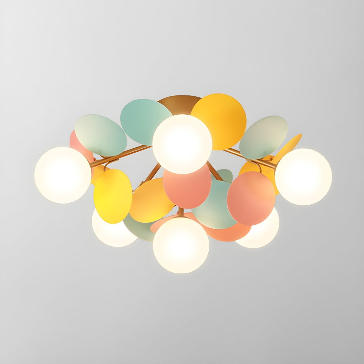 Pastel Petal Semi-Flush Mount for Low Ceilings by AUVIELIGHT, ∅20.5" × H12.5" (52 × 32 cm) · 18 discs / Colorful and 1 other sizes
