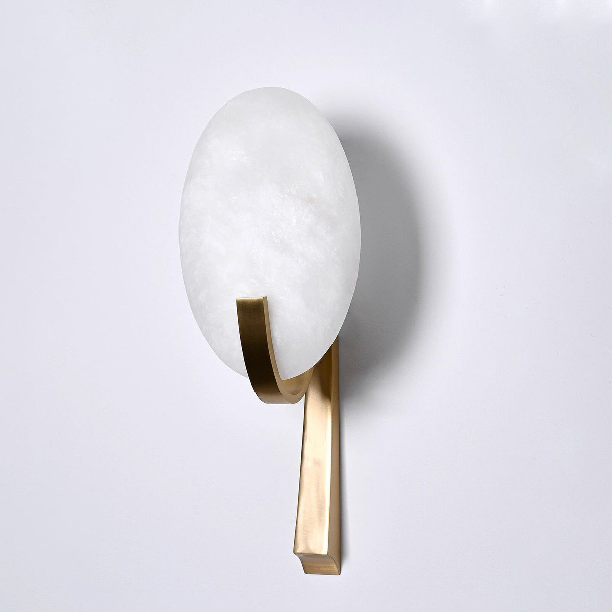Oval Wall Sconce in alabaster for Hallway by AUVIELIGHT, Dia 20cm x H 49cm / Dia 7.8" x H 19.3" / Gold & White / Warm Light