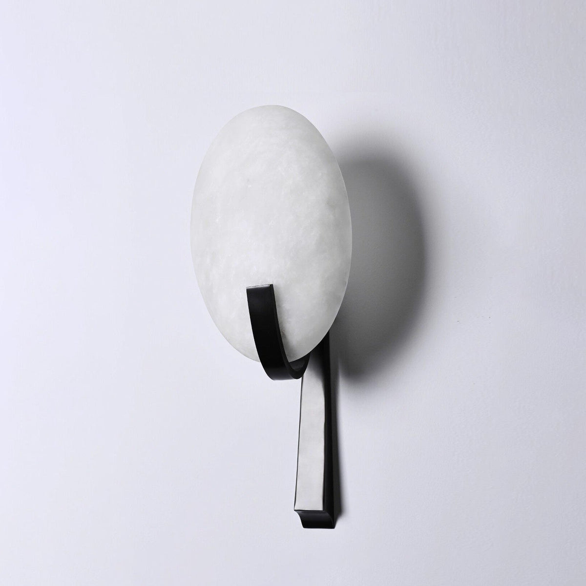 Oval Wall Sconce in alabaster for Hallway by AUVIELIGHT, Dia 20cm x H 49cm / Dia 7.8" x H 19.3" / Black & White / Warm Light