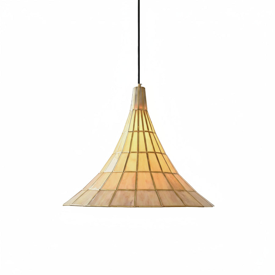 Conical Pendant Light in stained glass for Kitchen Island by AUVIELIGHT, Dia 50 cm x H 40 cm / ∅ 19.7″ x H 15.7″ / Brass & White