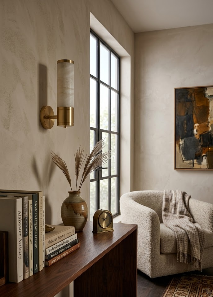 Pillar Wall Sconce in alabaster for Hallway by AUVIELIGHT