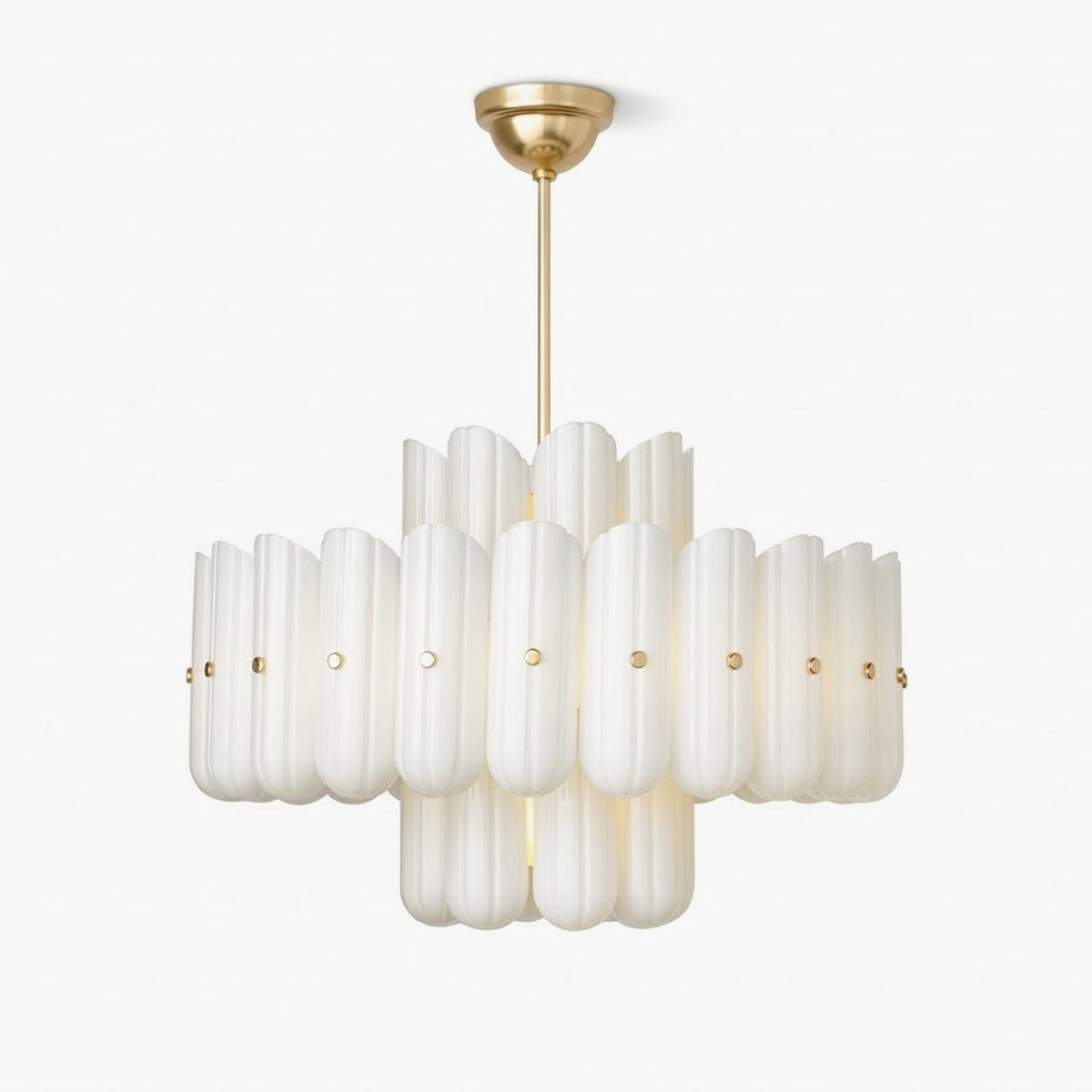 Origami Chandelier in glass for Dining Room by AUVIELIGHT, Dia 89cm x H 91.5cm / ∅ 35″ x H 36″ / Gold & White / Warm Light