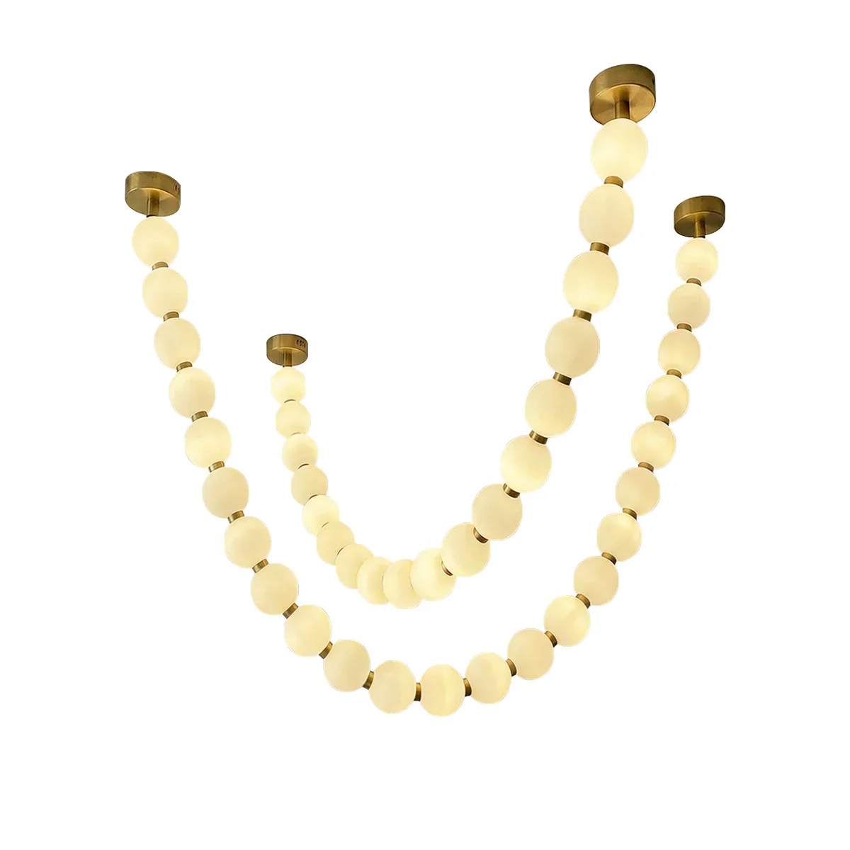 Pearl Necklace Chandelier for Dining Room by AUVIELIGHT, 2 Chain: 18 Balls L 102.4" + 23 Balls L129.9" / Gold & White / Warm Light