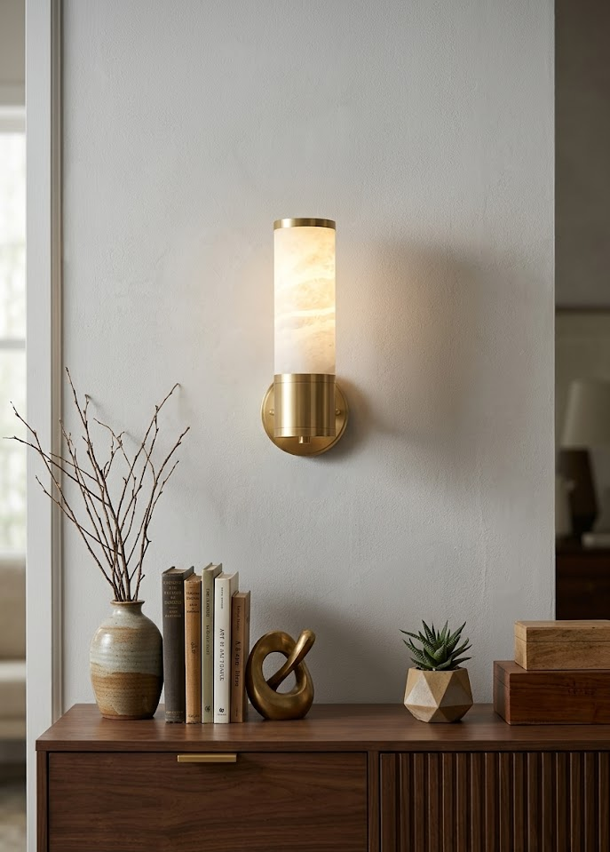 Pillar Wall Sconce in alabaster for Hallway by AUVIELIGHT