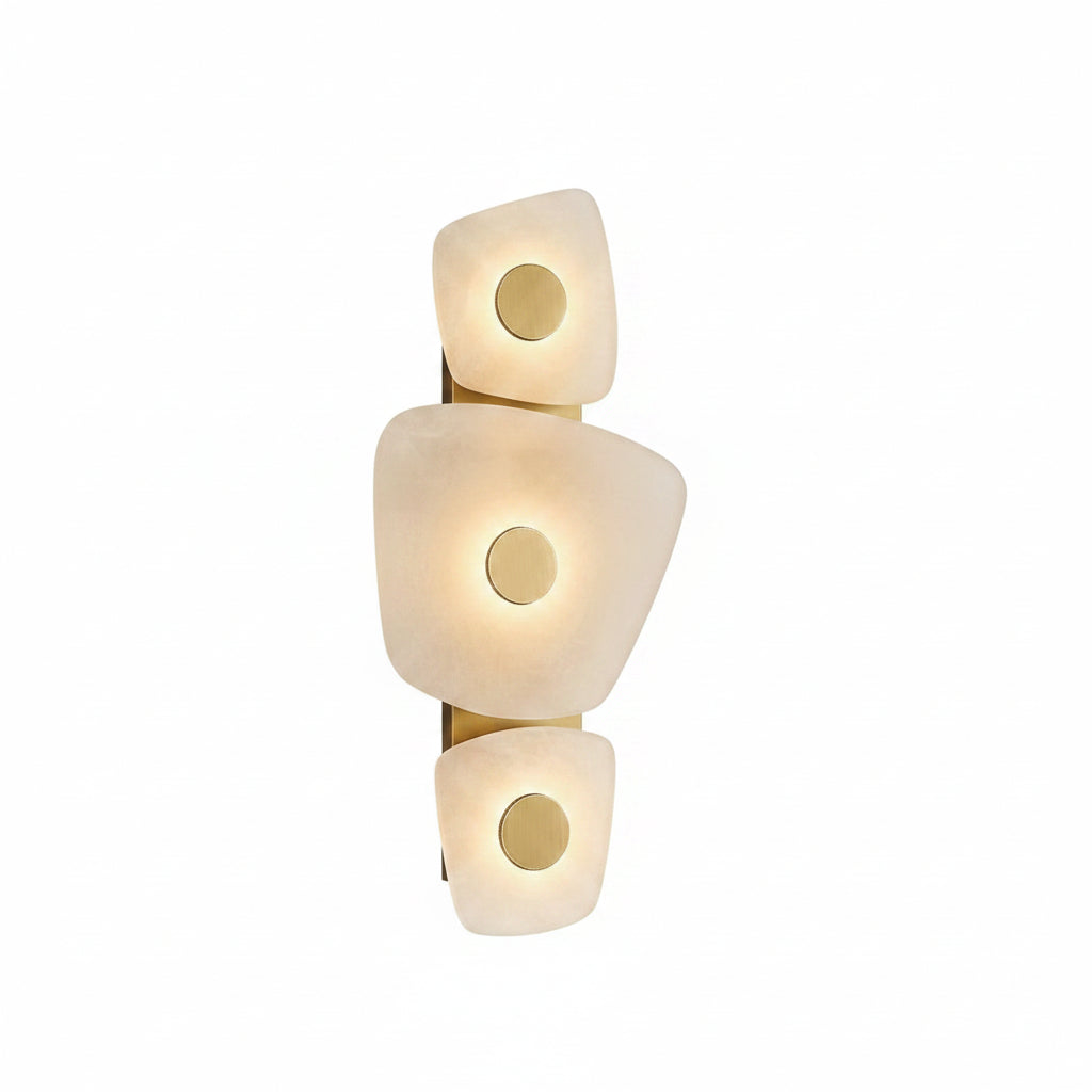 Multi-Tier Wall Sconce in alabaster for Hallway by AUVIELIGHT, Dia 25cm x H 60cm / Dia 9.8 x H 23.6" / Gold & White / Warm Light