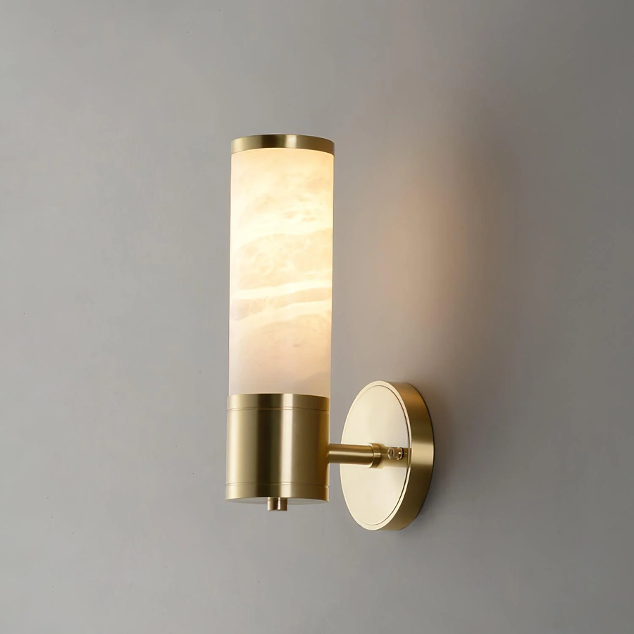 Pillar Wall Sconce in alabaster for Hallway by AUVIELIGHT, Dia 8cm x H 28cm / ∅ 3.1″ x H 11″ / Black & White