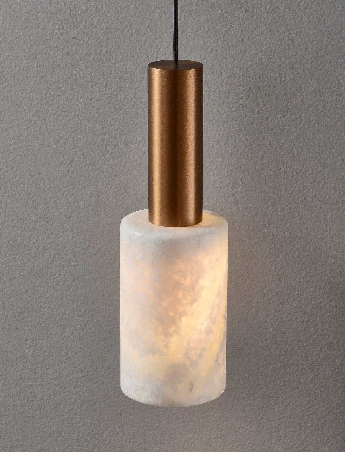 Cylinder Pendant Light in alabaster for Kitchen Island by AUVIELIGHT, Dia 9 cm x H 28 cm / ∅ 3.5″ x H 11.0″ / Brushed Champagne