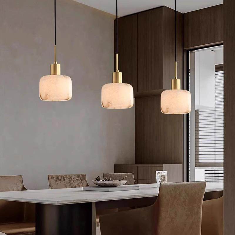 Halden Drum Pendant Light in alabaster for Kitchen Island by AUVIELIGHT