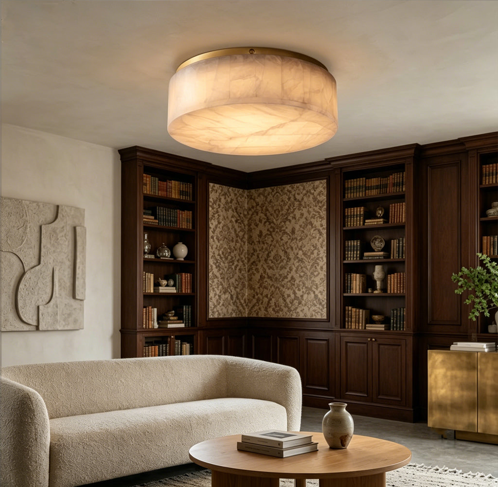 Round Flush Mount in alabaster for Low Ceilings by AUVIELIGHT