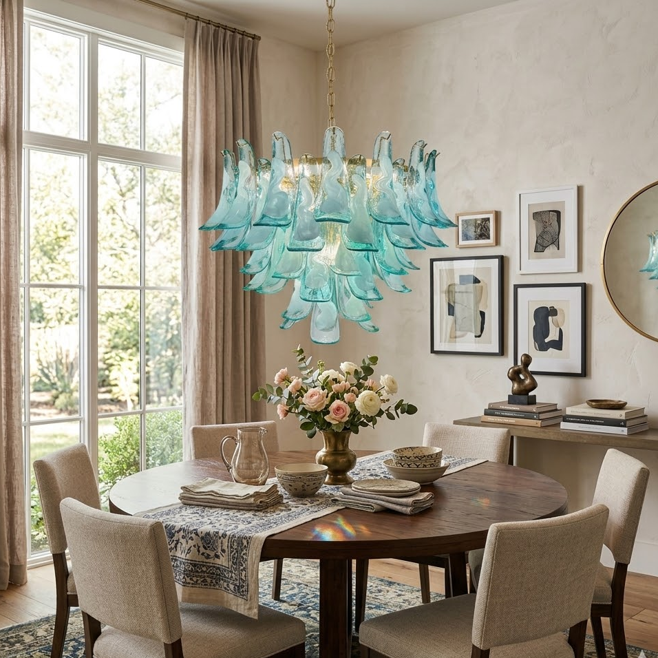Aqua Petal Chandelier in glass for Dining Room by AUVIELIGHT