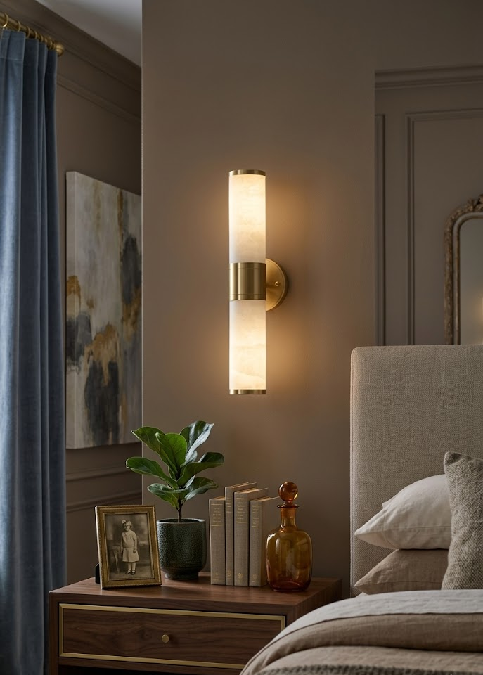Pillar Wall Sconce in alabaster for Hallway by AUVIELIGHT