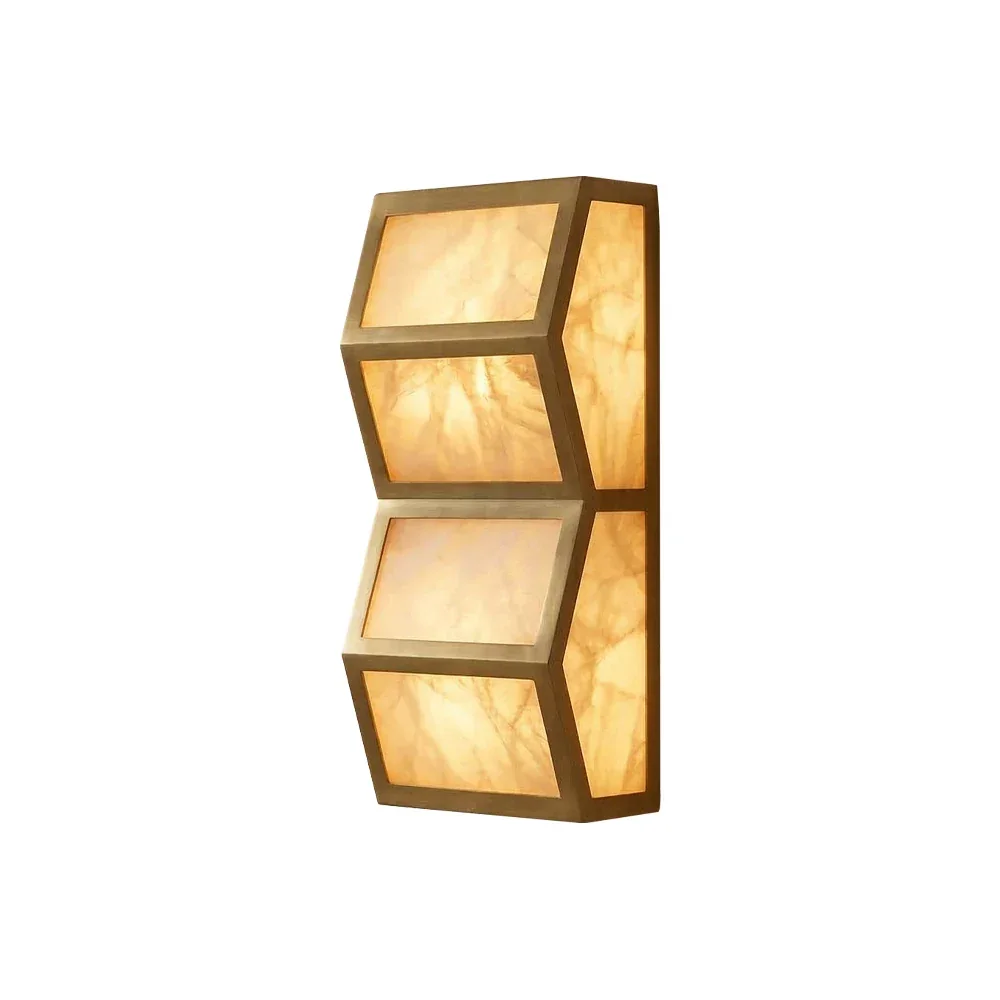 Cascade Rectangular Wall Sconce in alabaster for Hallway by AUVIELIGHT, Dia 15cm x H 33cm / ∅ 5.9″ x H 13″ / Gold & White / Warm Light
