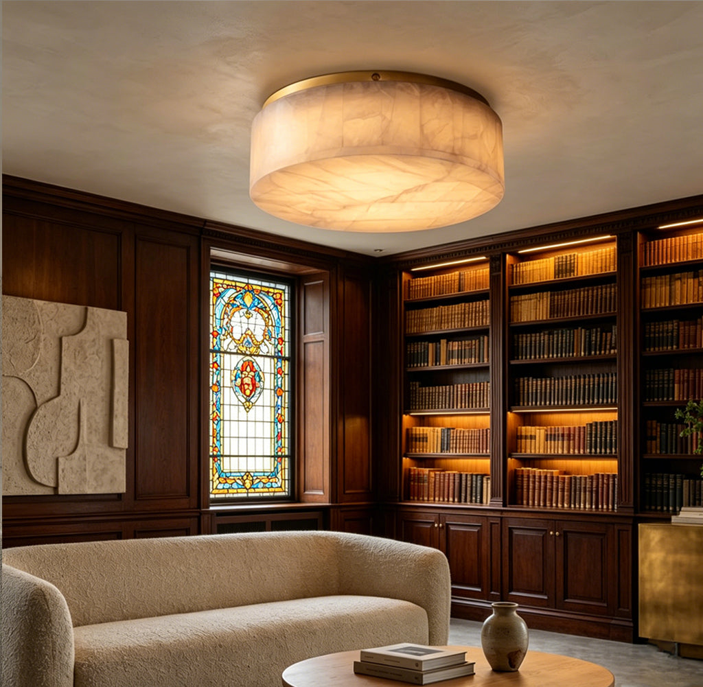 Round Flush Mount in alabaster for Low Ceilings by AUVIELIGHT