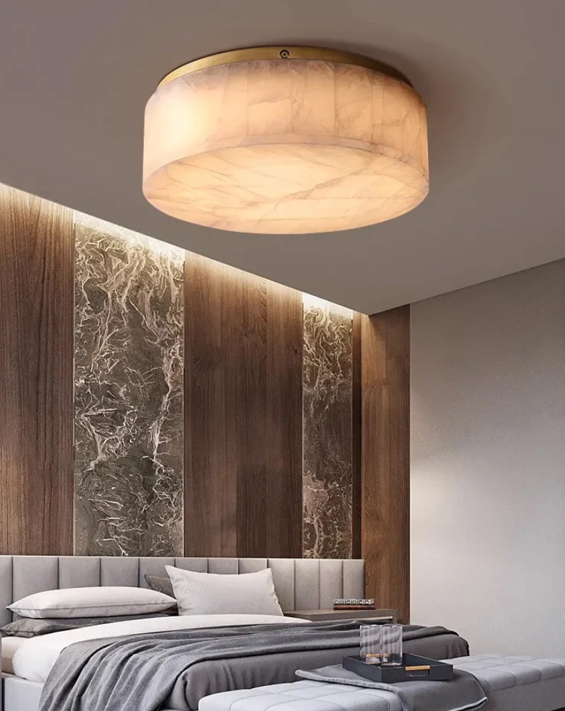 Round Flush Mount in alabaster for Low Ceilings by AUVIELIGHT