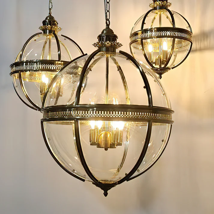 Globe Cage Chandelier in brass for Dining Room by AUVIELIGHT