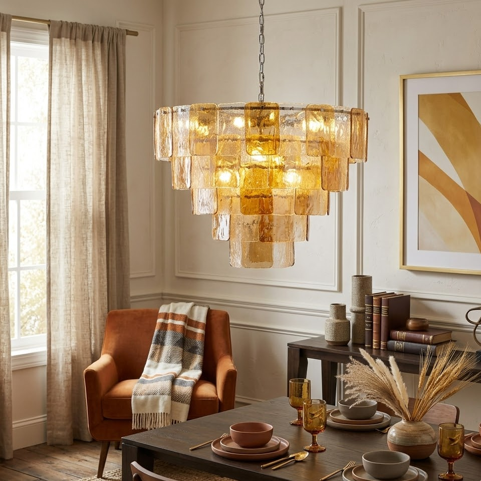 Tile Rectangular Chandelier for Dining Room by AUVIELIGHT