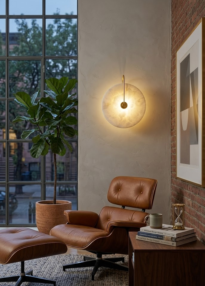 Disc Wall Sconce in alabaster for Hallway by AUVIELIGHT