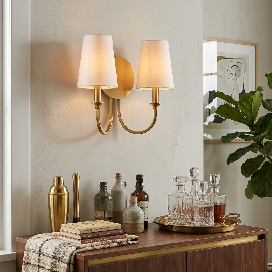 Thalia Dual Wall Sconce in linen for Hallway by AUVIELIGHT